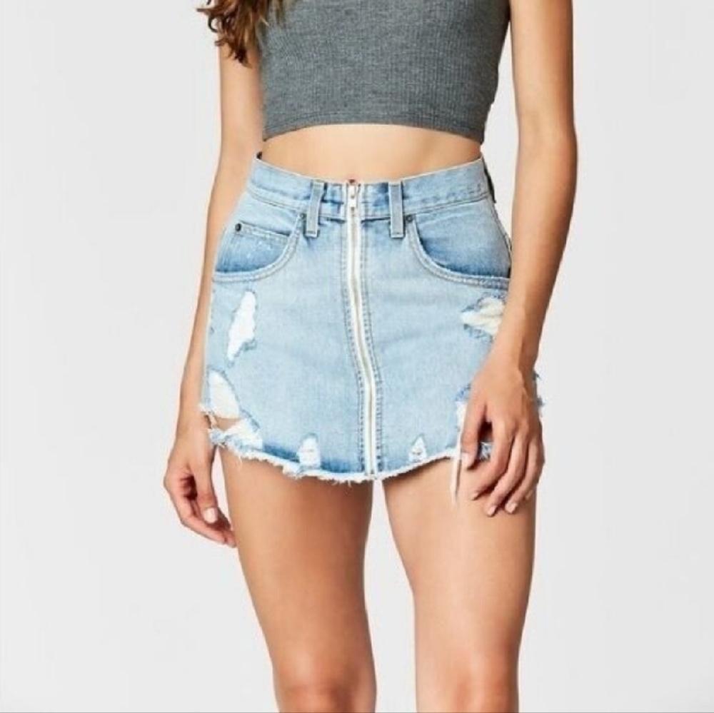 Carmar denim distress skirt